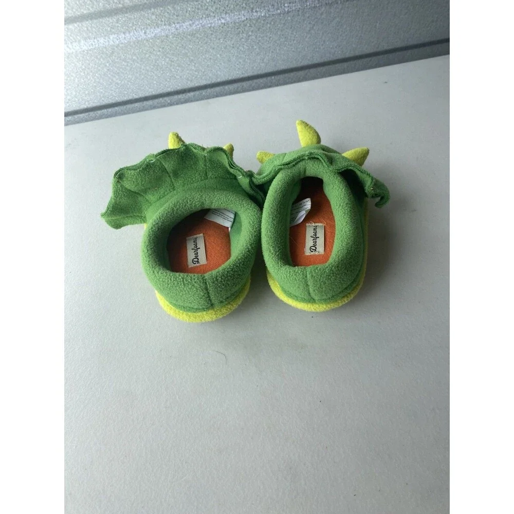 Dearfoams Dinosaur Triceratops Plush Slippers Green Toddler Size 7-8 US
